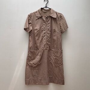 Vintage - 1970’s Brown Checkered Women's House Dress